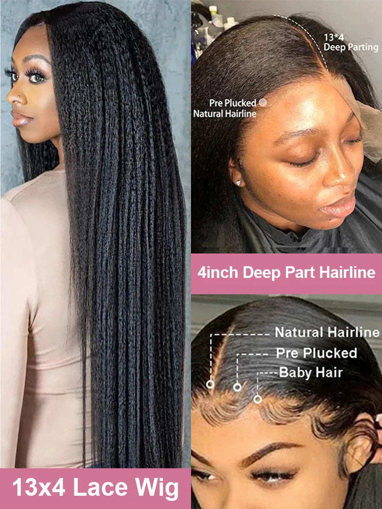 40 Inch HD 13x6 Transparent Kinky Straight Human Hair Wigs Brazilian 13x4 360 Yaki Lace Frontal Human Hair Wigs For Women 300%