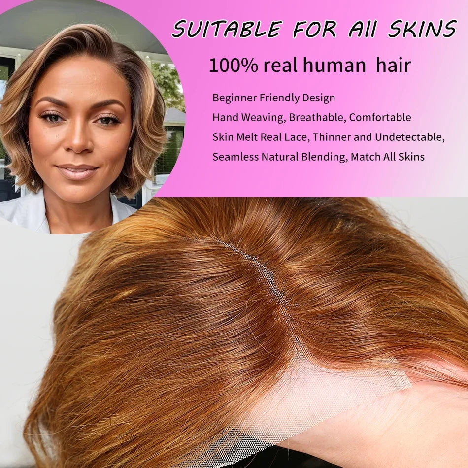 Short Bob Human Hair Wigs 5x5 Transparent Lace Front Wigs 100%Real Human Hair 6 Inch Human Hairdark Brown Color Wig For Women