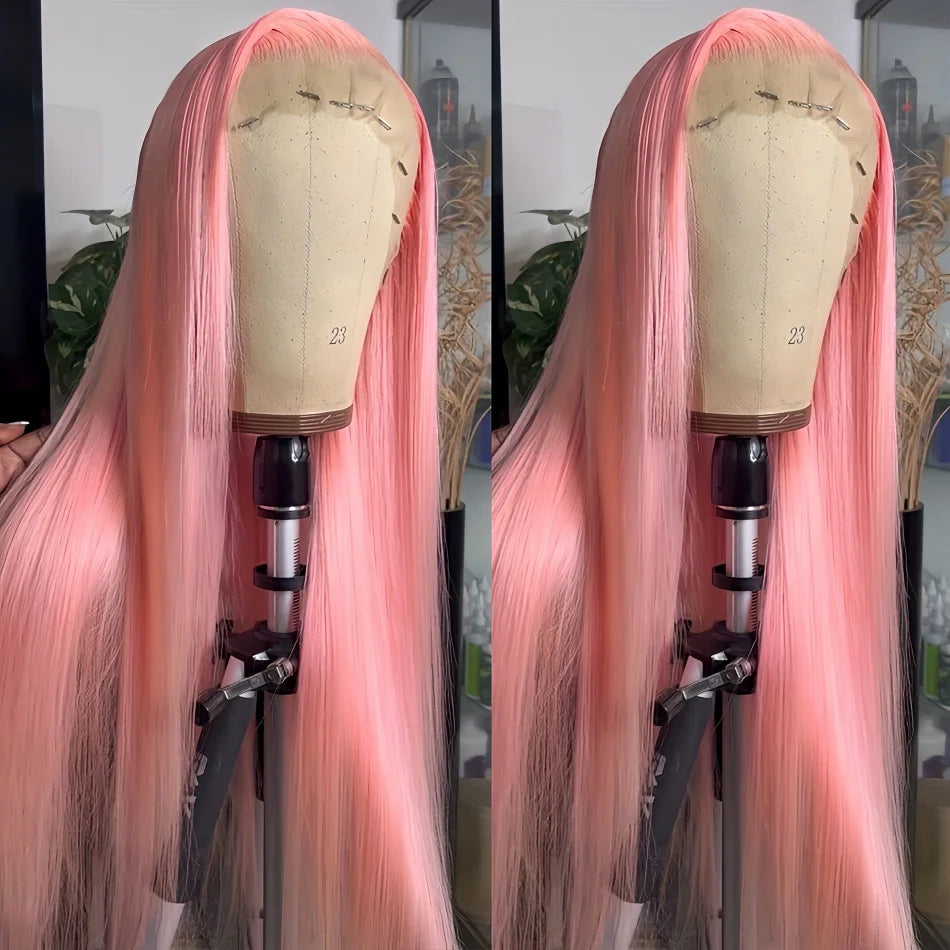 Light Pink 13X6 Straight HD Transparent Lace Frontal Wig 36 Inch 13X4 Long Brazilian 100% Colored Human Hair Wig for Black Women