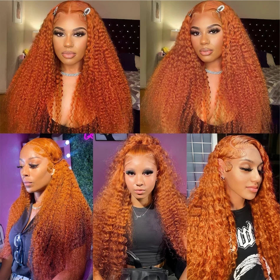 350# Orange Ginger Human Hair Wig Water Wave Curly Human Hair Wig 100% Brazilian Colored hd Lace Wig 13x4 13x6 Virgin Human Hair