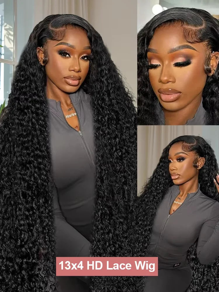 30 40 Inch Water Curly 13x6 HD Transparent Lace Frontal Wigs Glueless 5x5 Lace Closure Human Hair Deep Wave 13x4 Lace Front Wig