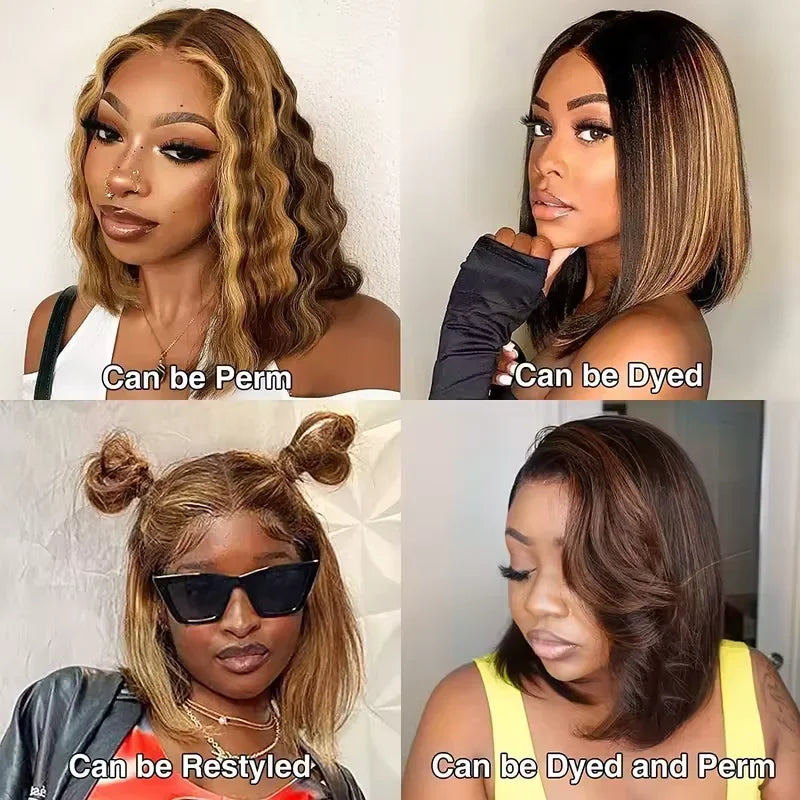 4/27 Highlight Bob Wigs Straight Lace Front Wig Human Hair Straight 13x4 lace Wigs 4/27 Honey Blonde Short Bob Wigs Pre Plucked