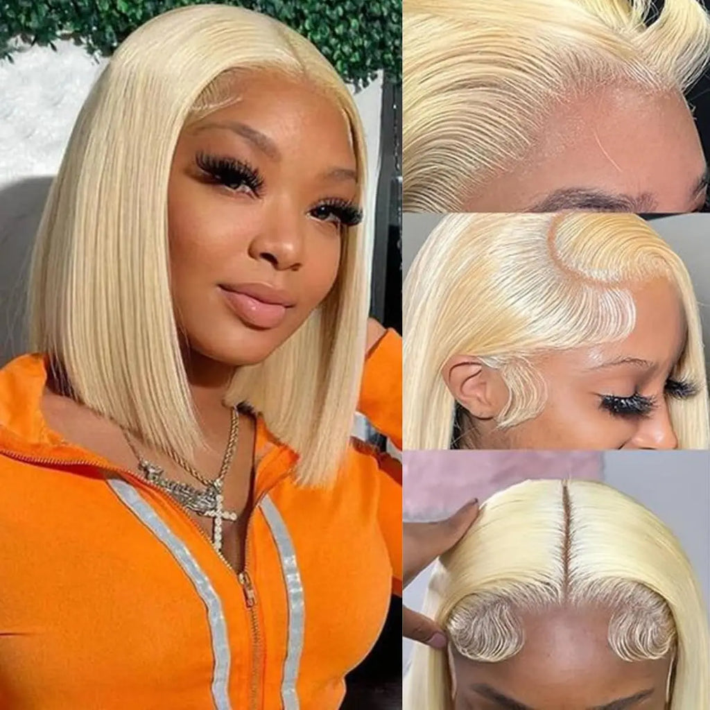 Cheap 13x4 Straight Short Bob Wig 613 Bob Honey Blonde 7x5 HD Lace Front Human Hair Wigs Wear to Go Glueless Wigs 14 Inch