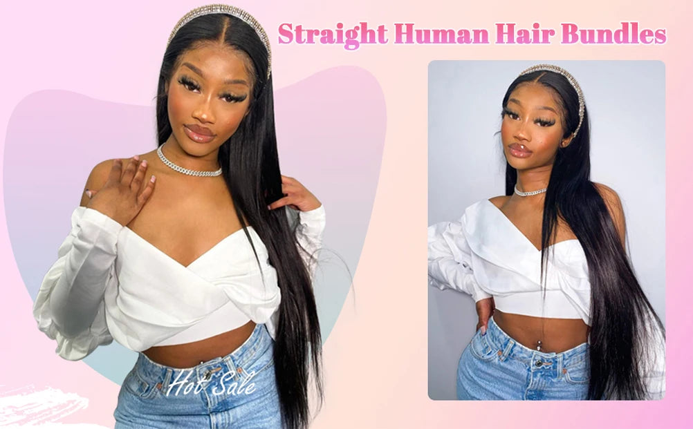100% Human Hair Straight Hair Bundles 3/4 Pcs 100% Unprocessed Human Hair Straight Bundles Human Hair Extensions For Black Women