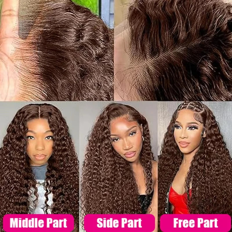 180 Density 13x6 Brown Deep Wave Lace Frontal Human Hair Wig Colored Loose Curly 13x4 HD Lace Front Human Wig For Women