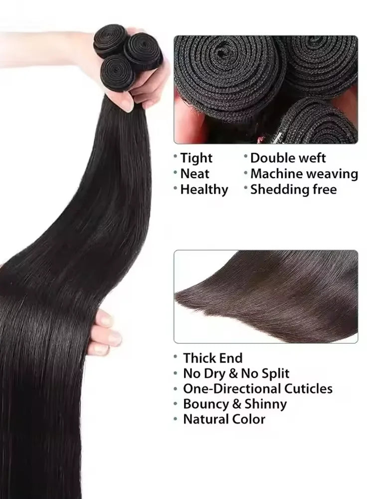 3 4 Bundles 100% Bundles Human Hair Deal Brazilian Remy Straight Human Hair Bundles Extensions Weave Natural Color For Women