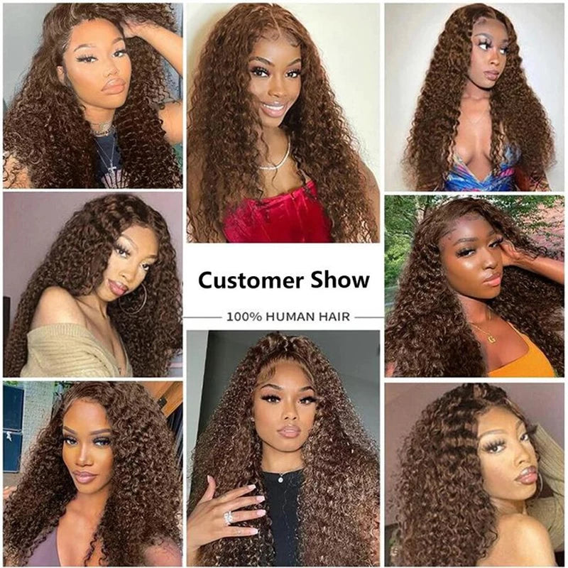 180 Density 13x6 Brown Deep Wave Lace Frontal Human Hair Wig Colored Loose Curly 13x4 HD Lace Front Human Wig For Women