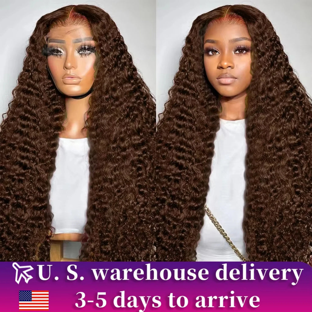 180 Density 13x6 Brown Deep Wave Lace Frontal Human Hair Wig Colored Loose Curly 13x4 HD Lace Front Human Wig For Women