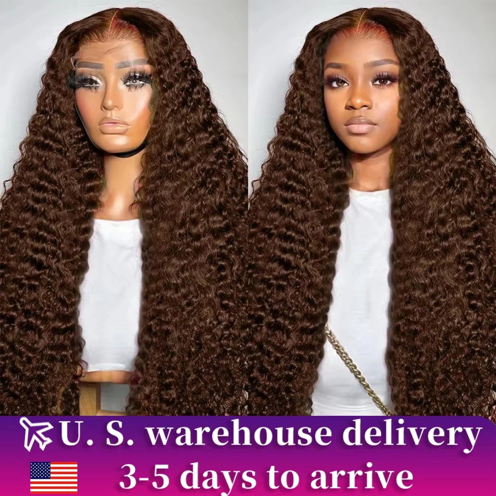 180 Density 13x6 Brown Deep Wave Lace Frontal Human Hair Wig Colored Loose Curly 13x4 HD Lace Front Human Wig For Women