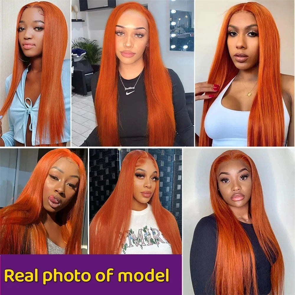 Ginger 350# hd Lace Frontal Wig Bone Straight Lace Front Wig 13x4 13x6 Lace 100% Brazilian Colored Ginger Human Hair 200 Density