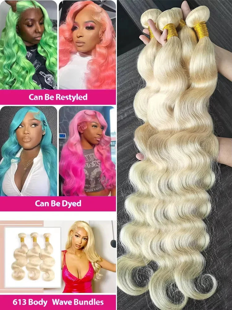 1/3/4 Bundles Body Wave 613 Blonde Human Hair Bundles 26 28 30 Inch 613 Honey Blonde Bundles Body Wave Brazilian Hair