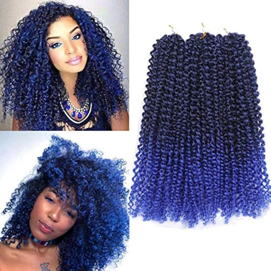 3pcs pack Soft Synthetic Crochet Braiding Hair Extensions with Kinky Curl Texture in Blue Color 12 Inch Afro Kinky Twist Hair f