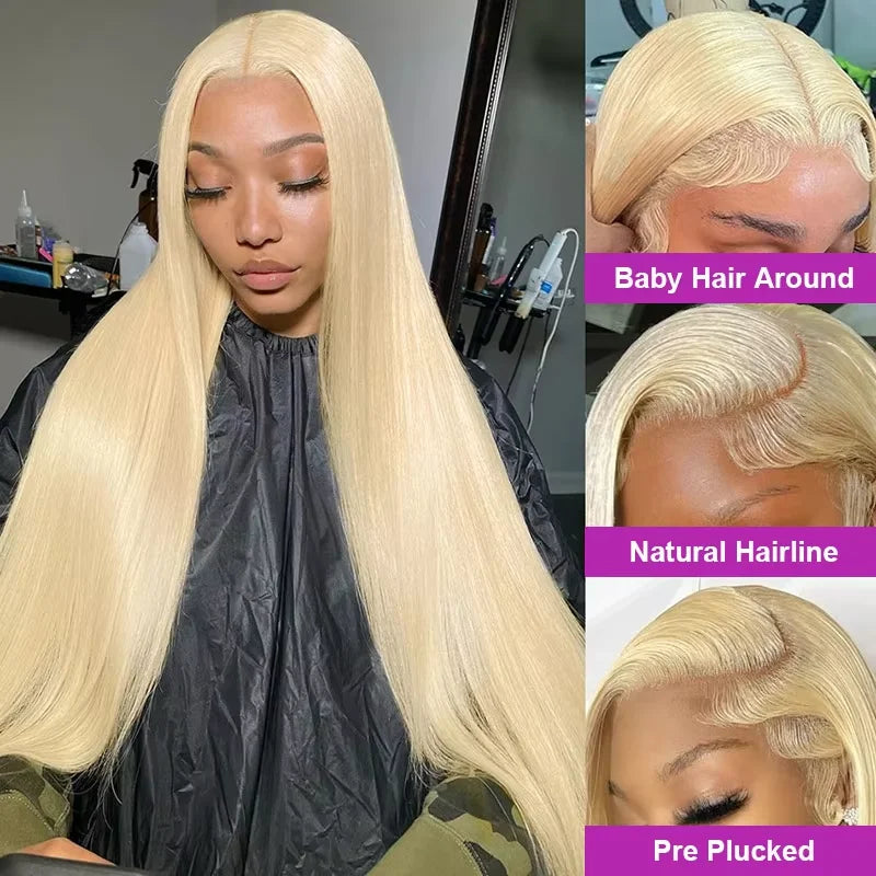 200% Density 13x6 HD Transparent Lace Front Wigs Straight Human Hair Wigs Wear and Go 613 Blond Lace Frontal Wig Human Hair