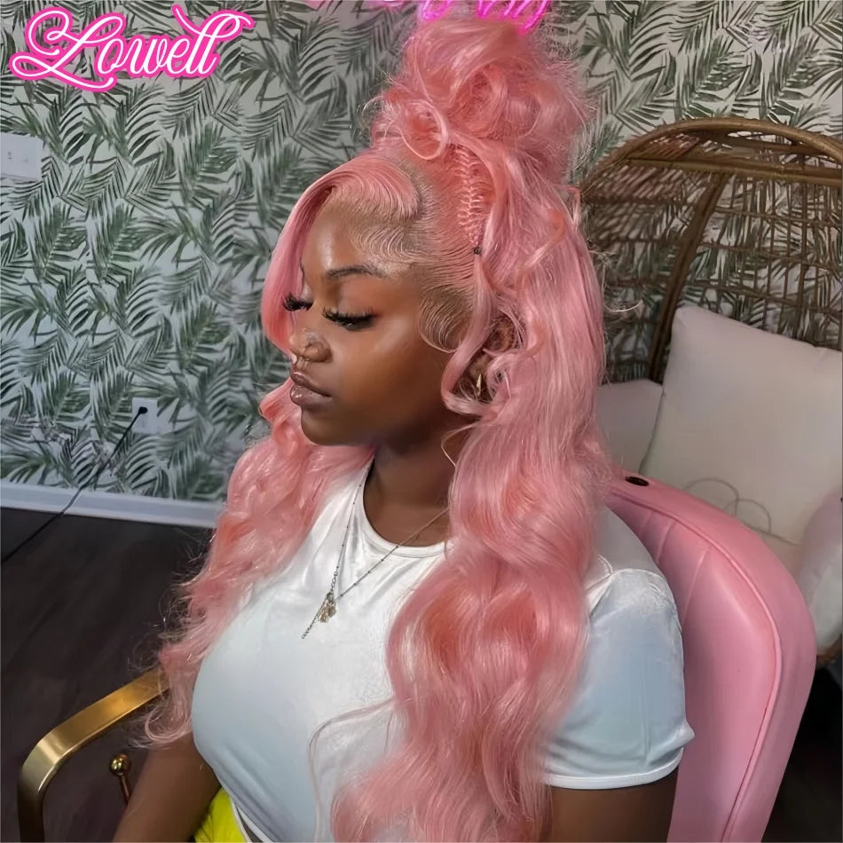 200 Density Light Pink 13X6 Body Wave hd Transparent Lace Frontal Wig 13X4 Loose Wave 100% Colored Human Hair Wigs for Women