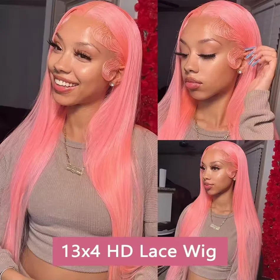Bone Straight 13x6 HD Light Pink Lace Front Wigs 100% Human Hair For Women Brazilian wig 13x4 Lace Frontal Wig Pre Plucked