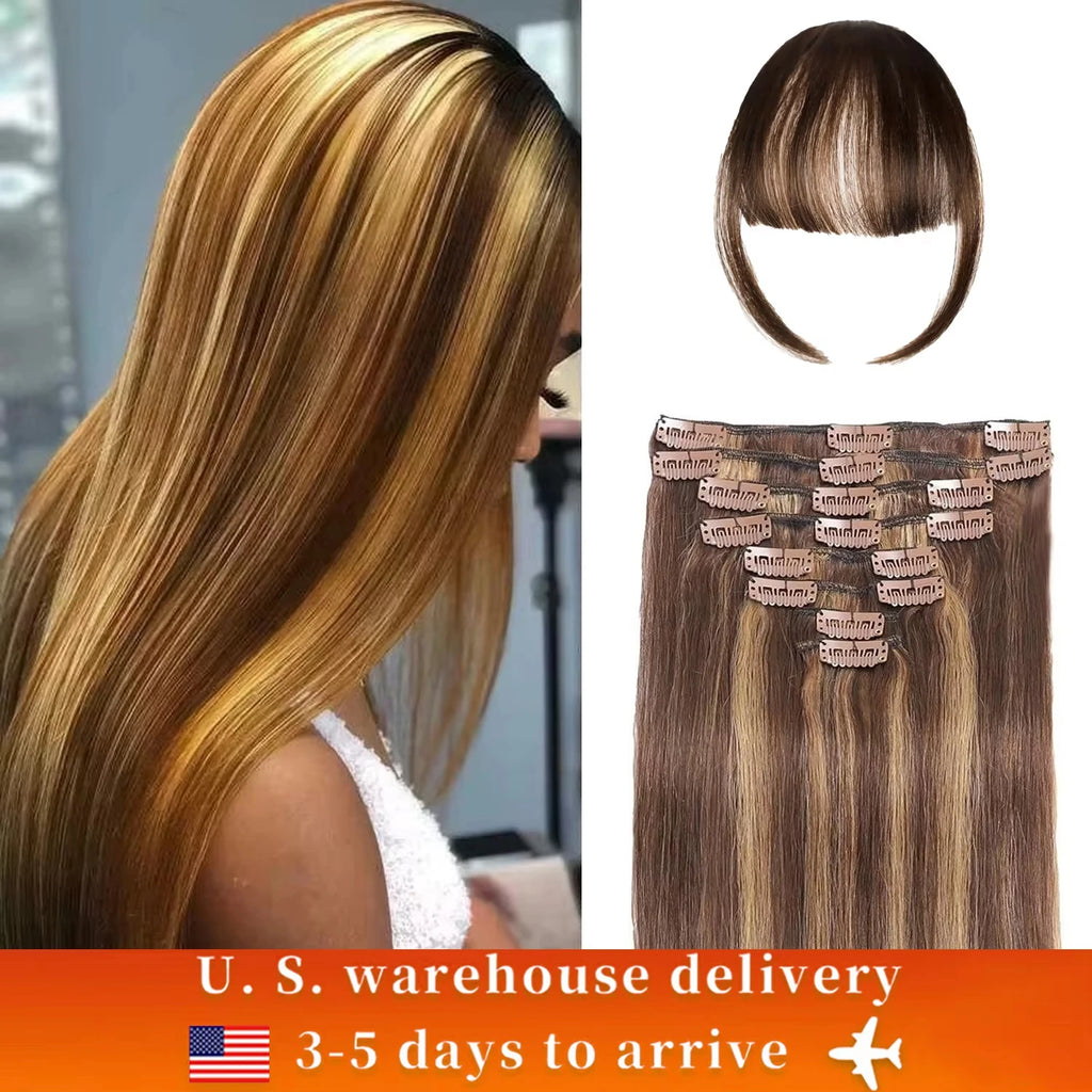 Highlight Straight Clip In Extensions 100% Brazilian Human Hair Clip In Hair Extension One Piece Hairpieces With 24 Secure Clips