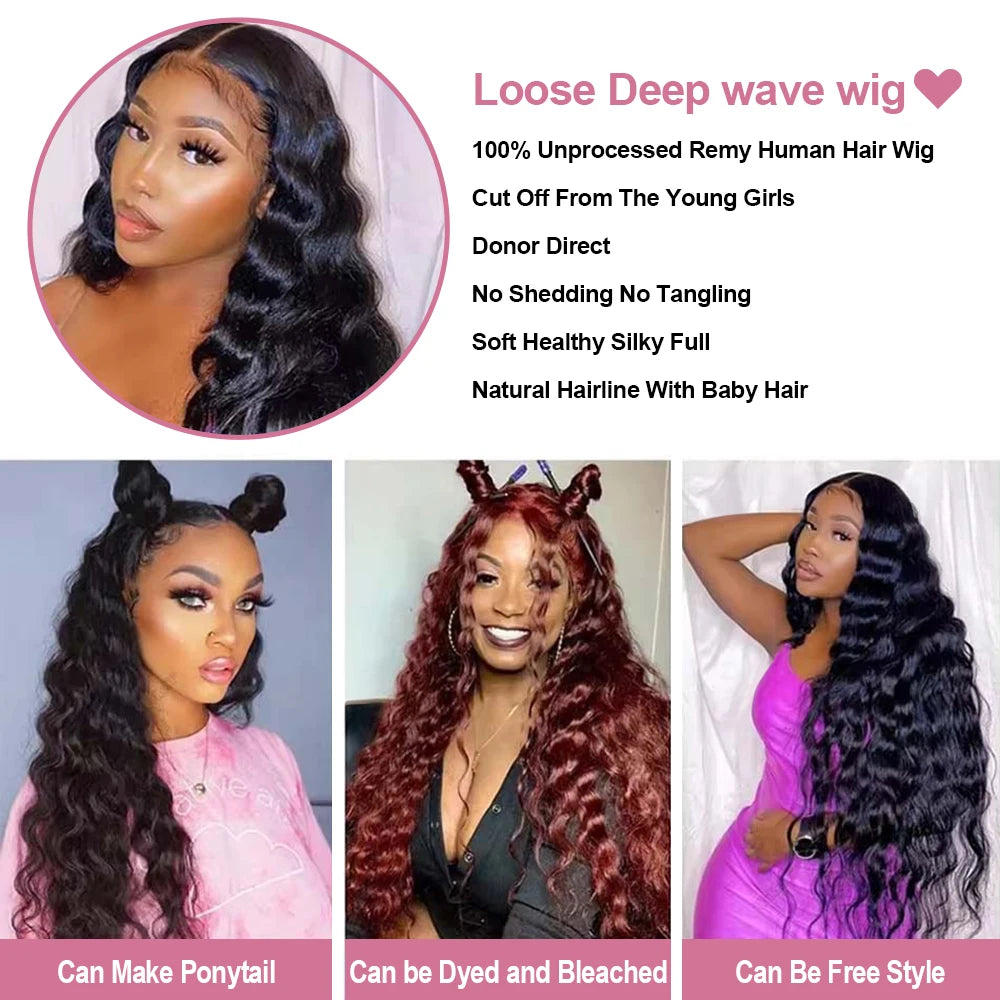 40 Inch Loose Deep Wave 13x6 HD Lace Frontal Human Hair Wig Brazilian Curly Wigs 13x4 360 Full Lace Front Wigs For Women 250%