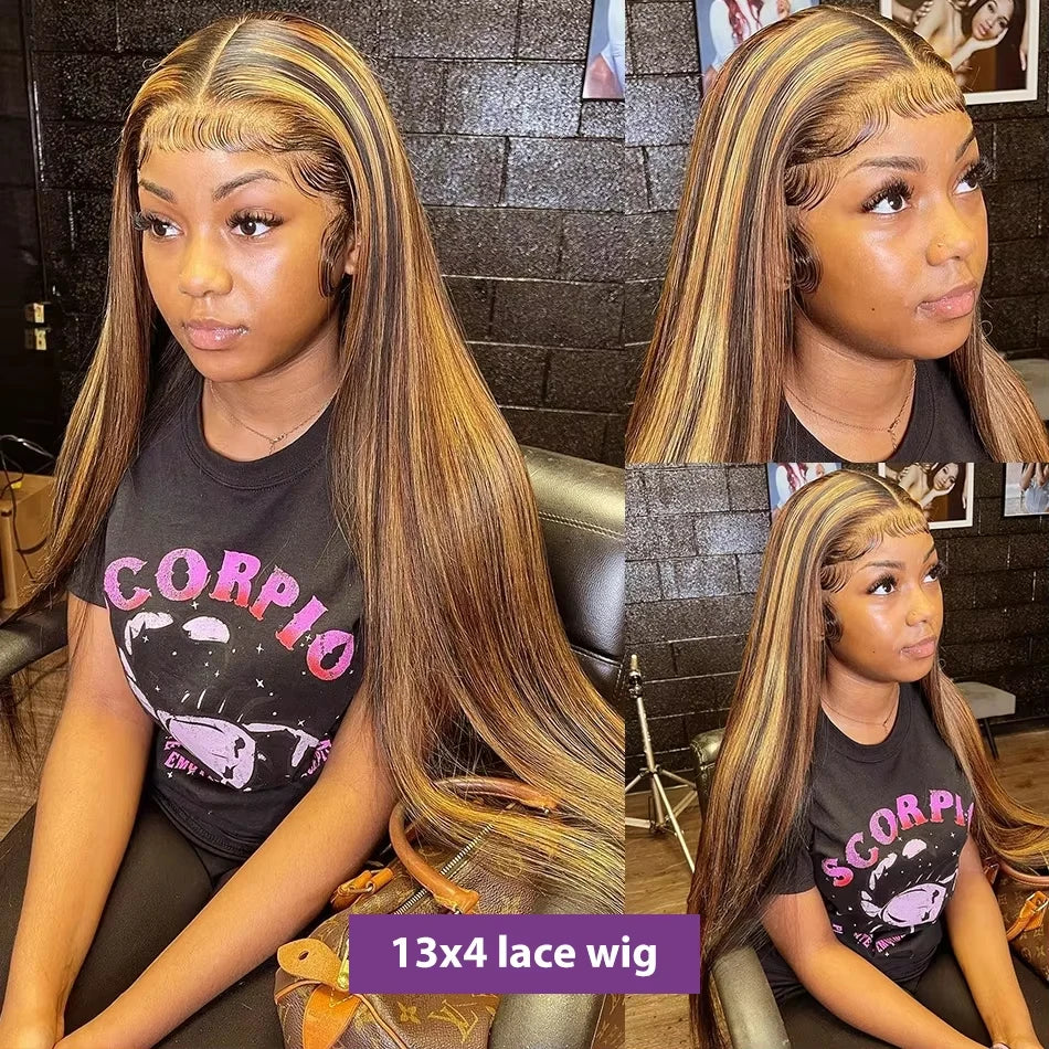 13x6 Hd Highlight Ombre Lace Front Wigs Human Hair Preplucked Straight 360 Full Lace Wig Blonde Colored Lace Frontal Wigs 13x4