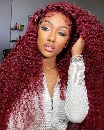 99J Burgundy 13x4 Lace Wig Deep Curly Human Hair Glueless Wig Human Hair Ready to wear Choice Brazilian Wigs For Women