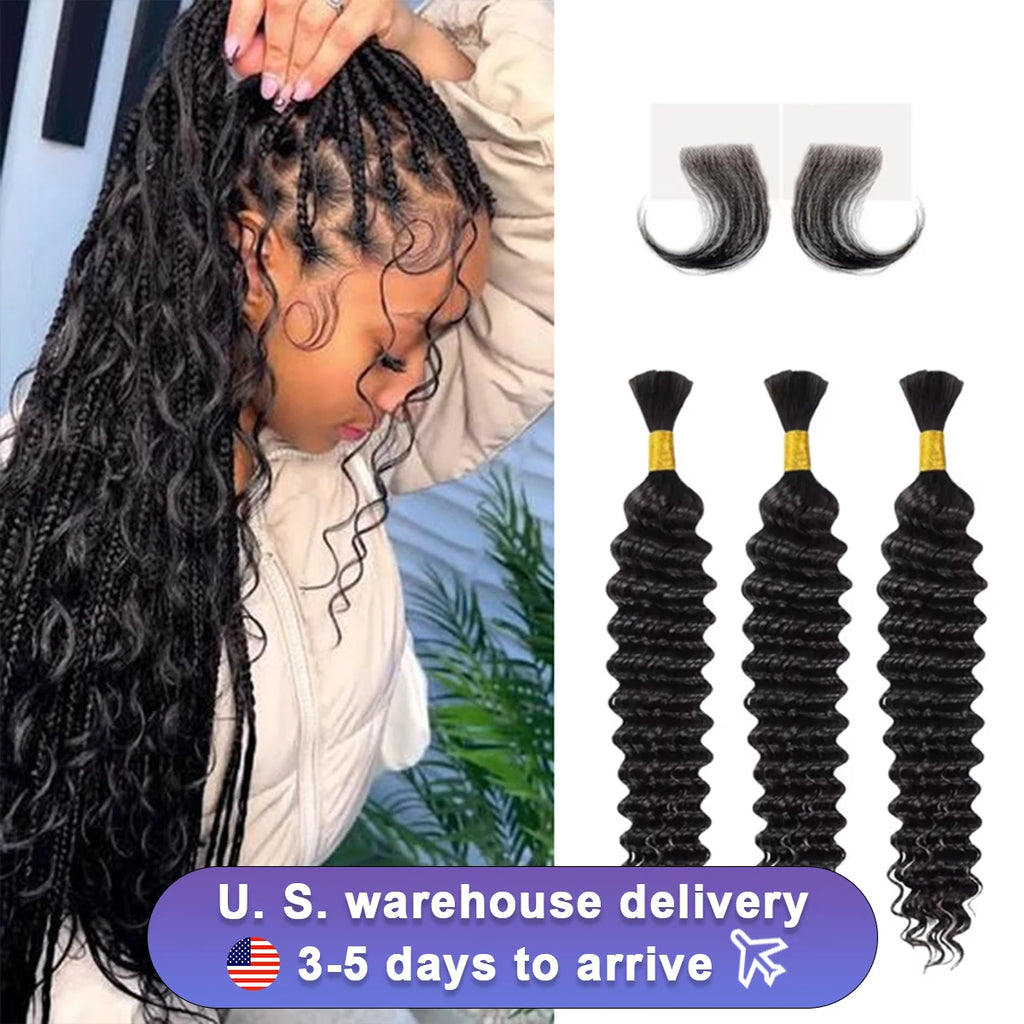 12A No Weft Human Hair Human Braiding Hair Deep Wave Bulk Human Hair Bundles Micro Human Braiding Hair for Boho Braids