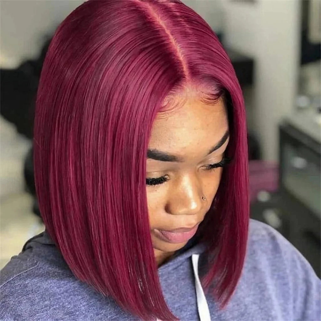 99J Short Bob Wigs Burgundy 13x4 Hd Lace Frontal Human Hair Wig 7X5 Glueless Wig Human Hair Ready to wear 250 Density 8-16Inch