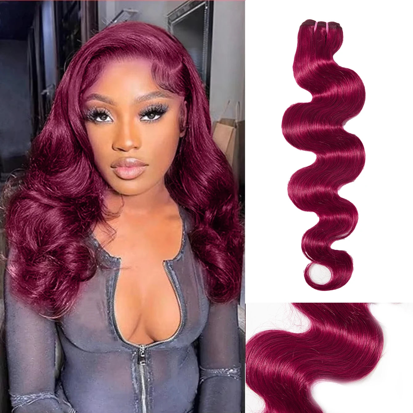 #99J Human Hair 13x4 Lace Front With 18 20 22Inch Bundles Brazilian Hair 3 Bundles With Frontal Body Wave Bundles Burgundy