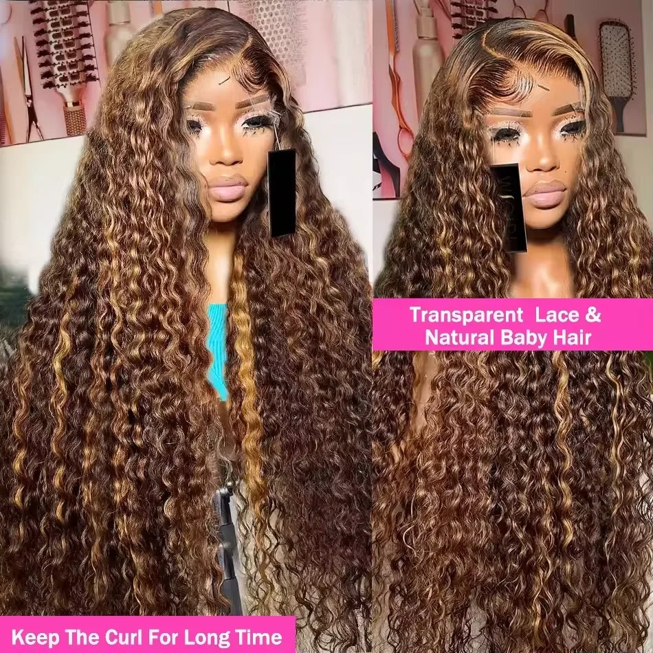 360 Highlight Ombre wig Lace Front Wig Curly Human Hair Wigs Honey Blonde Colored HD Deep Wave Frontal Wigs For Black Women
