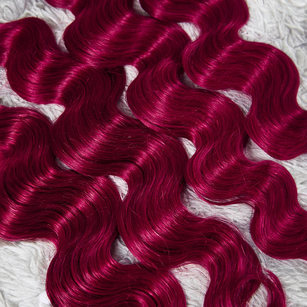 #99J Human Hair 13x4 Lace Front With 18 20 22Inch Bundles Brazilian Hair 3 Bundles With Frontal Body Wave Bundles Burgundy