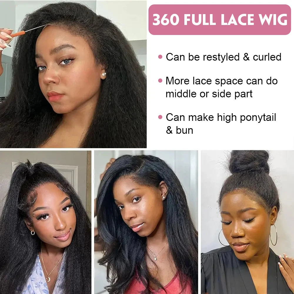 40 Inch HD 13x6 Transparent Kinky Straight Human Hair Wigs Brazilian 13x4 360 Yaki Lace Frontal Human Hair Wigs For Women 300%