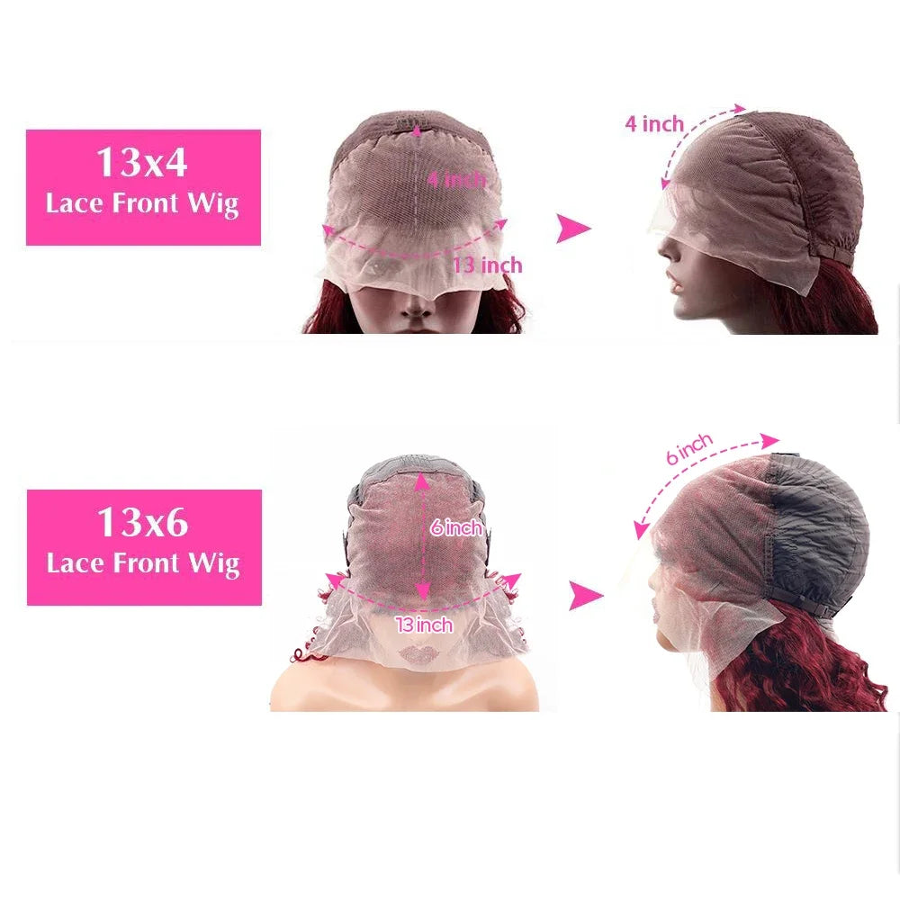 210 Density 99j Burgundy 30 40 Inch HD 13x6 Lace Frontal Wigs Human Hair Transparent Preplucked Red Colored Deep Wave Remy Hair