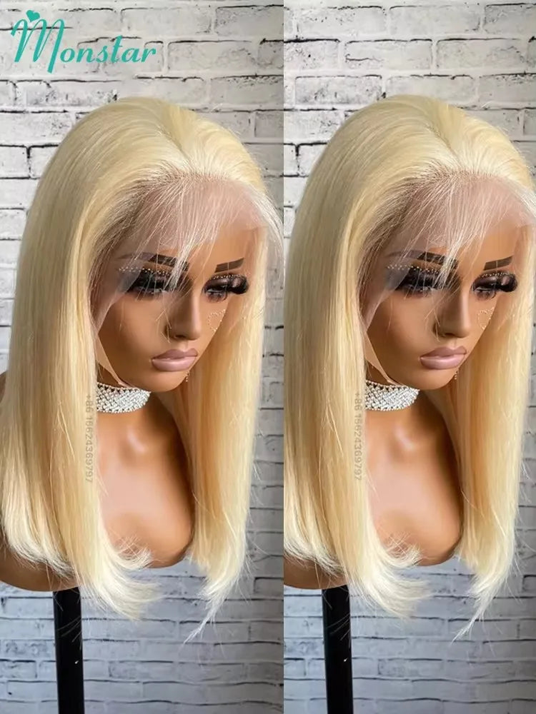 Straight 613 Bob Wig Human Hair 180% Density Blonde Bob Wig Human Hair Glueless Lace Front Wigs Short HD Transparent Lace Front