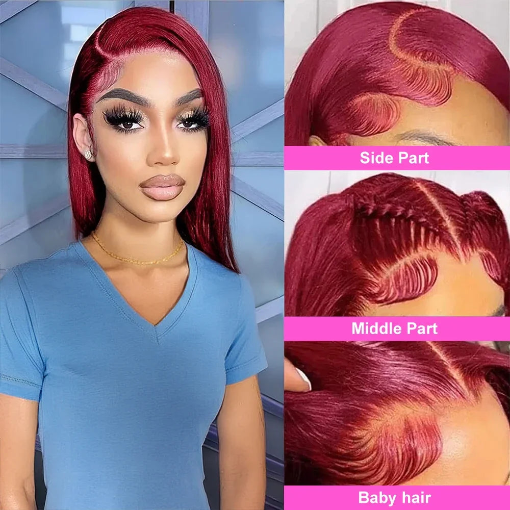 99J Burgundy Wear Go Glueless 13x4 Bob Straight Human Hair Wigs Brazilian Colored Short Wig 7x5 No Glue Pre Cut Wigs Pre Plucked
