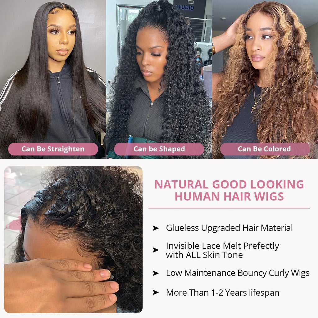 300% 13X6 360 HD Deep Wave Lace Frontal Wig Brazilian 40 46Inch 13X4 Loose Water Curly Wave Lace Front Human Hair Wigs For Women