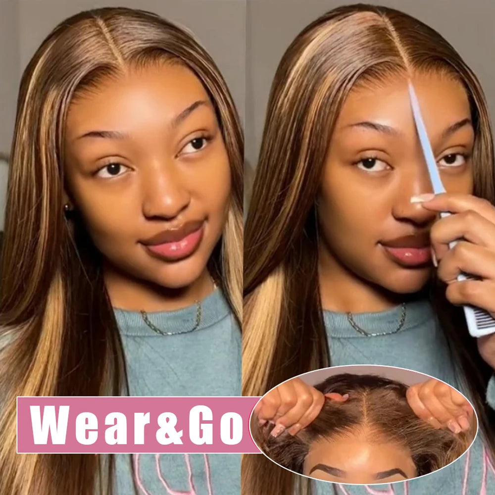 Wear And Go 13x4 Ombre Highlight Glueless Wig Human Hair Brazilian 30 40 Inch Straight Lace Front Wigs Human Hair For Women 250%