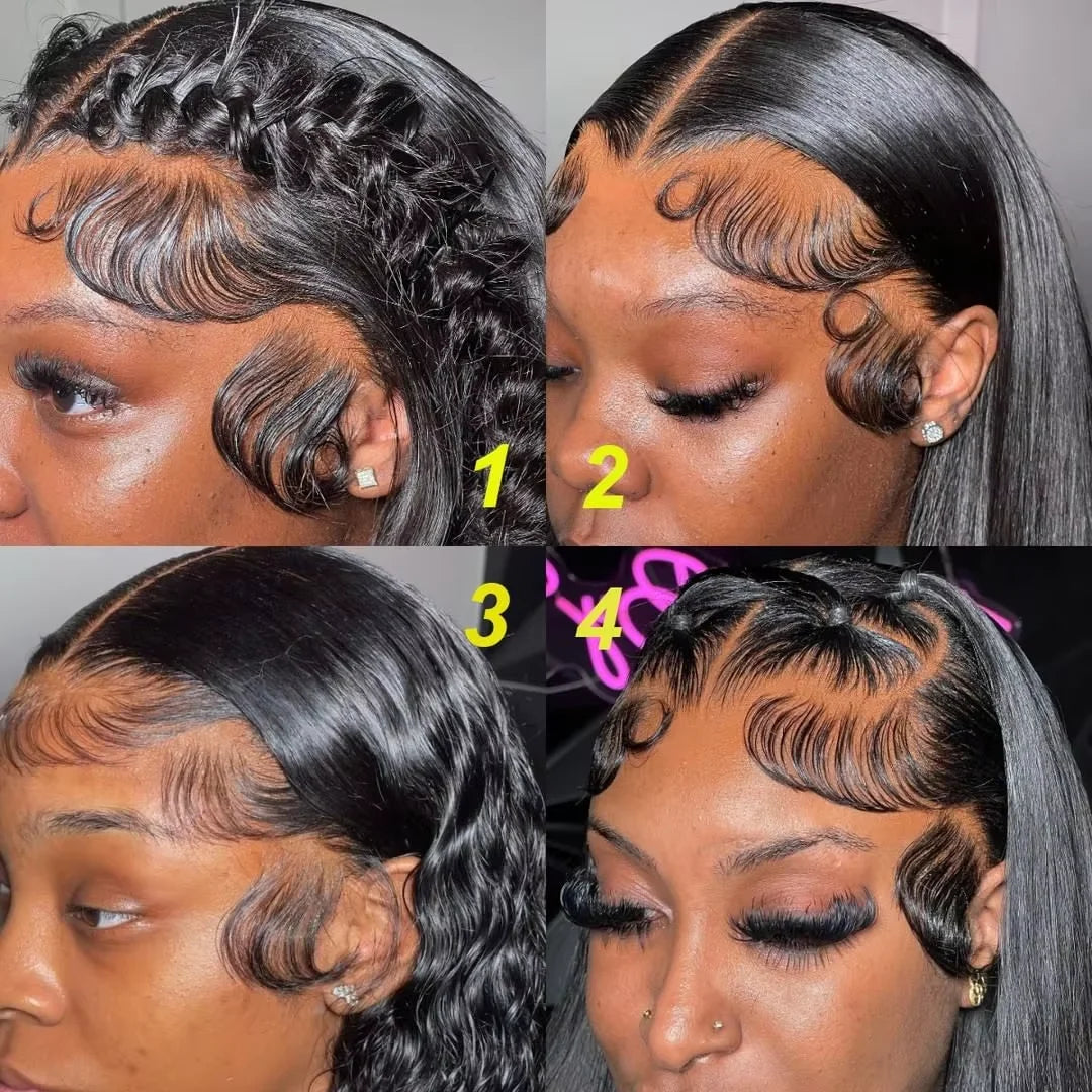 4Pcs Baby Hair Edges Hair HD Lace Baby Hair Stripes For Women Reusable Invisible Lace Hairline Edges Real Human Hair Pieces