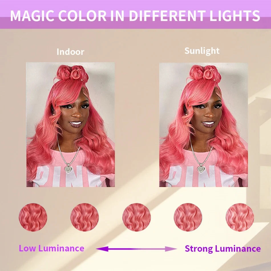 200 Density Light Pink 13X6 Body Wave hd Transparent Lace Frontal Wig 13X4 Loose Wave 100% Colored Human Hair Wigs for Women