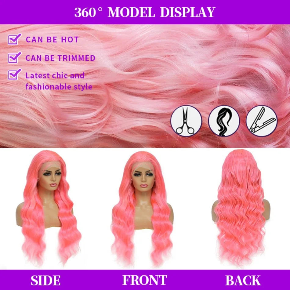 200 Density Light Pink 13X6 Body Wave hd Transparent Lace Frontal Wig 13X4 Loose Wave 100% Colored Human Hair Wigs for Women