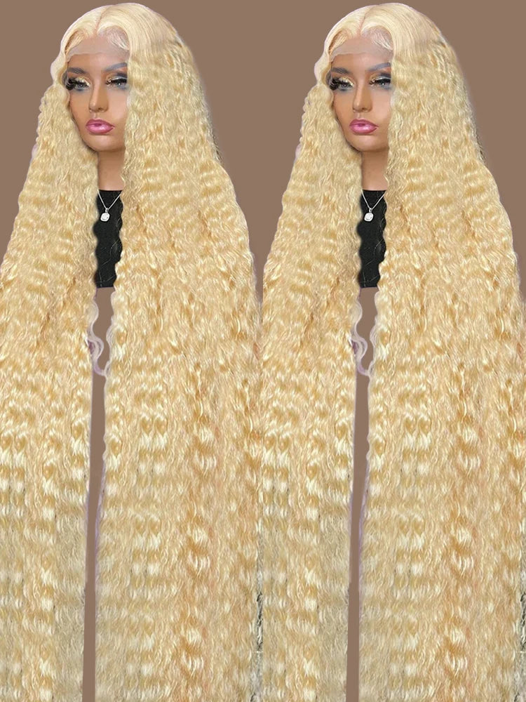 40 42 Inch 613 Honey Blonde Color Deep Wave 13x4 13x6 Hd Lace Frontal Wigs Brazilian Curly Human Hair Wigs For Women 250 Density