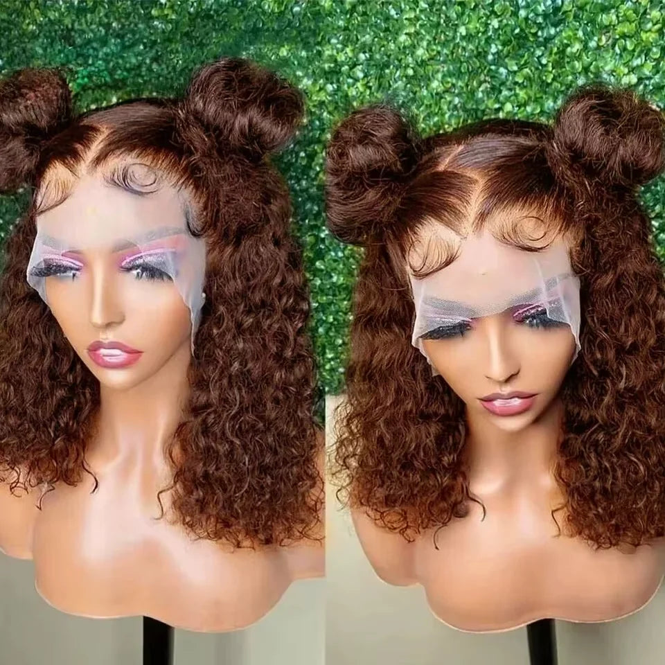 13x4 Short Bob Wigs Deep Wave Wig 180% Density Chocolate Dark Brown Transparent Lace Front Wigs Human Hair Short Bob Wigs