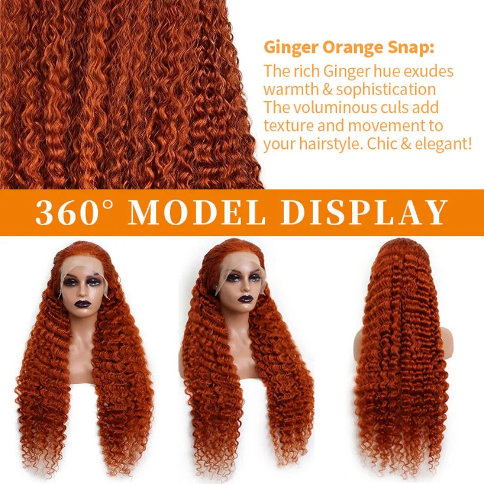 200 Density Ginger Human Hair Wig Water Wave Curly Human Hair Wig Brazilian 100% Colored 13x4 13x6 hd Lace Wig Virgin Human Hair