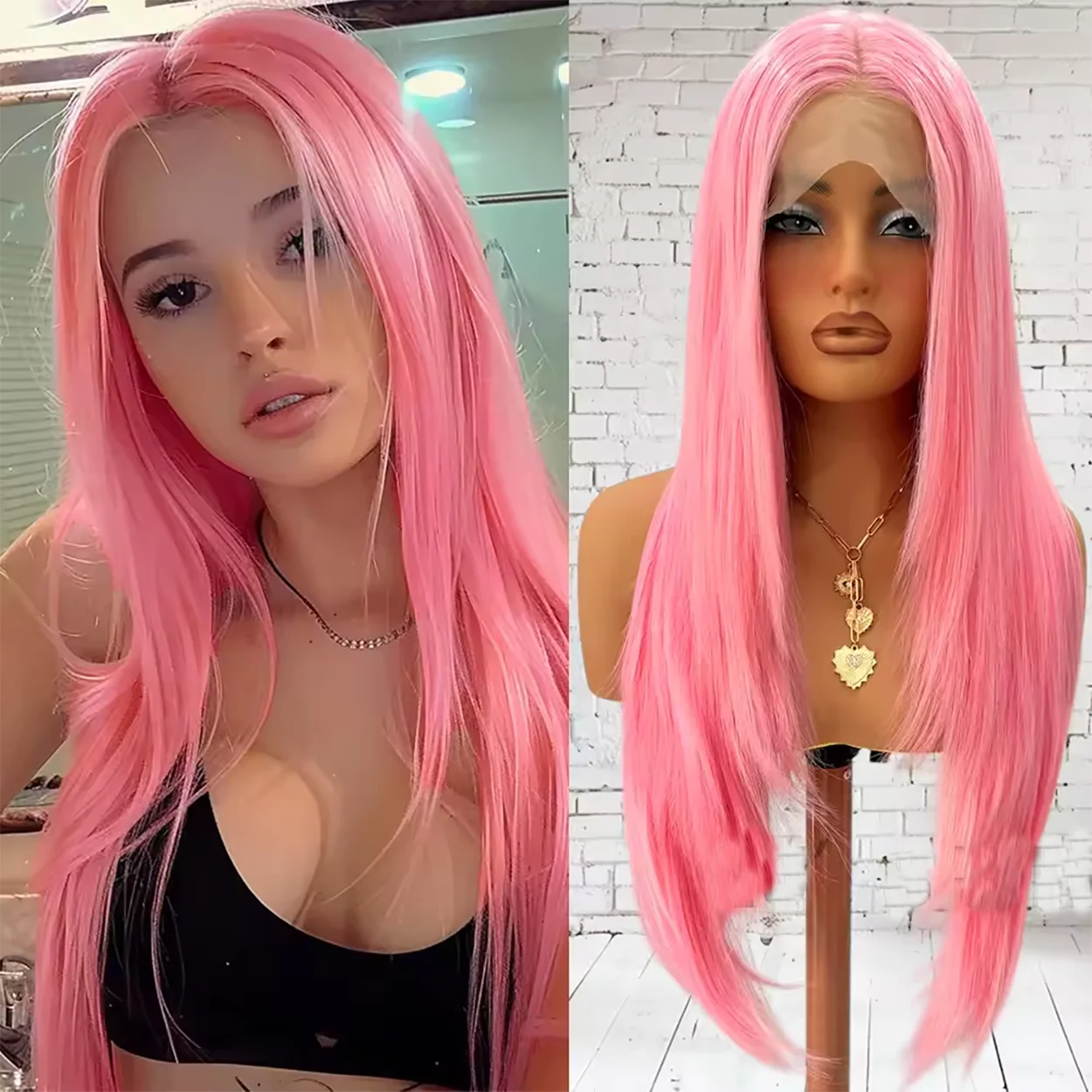 Pink Straight 13X4 Transparent Lace Frontal Wigs Brazilian 250% Lace Front Wig Colored Human Hair Wigs For Women Pre Plucked