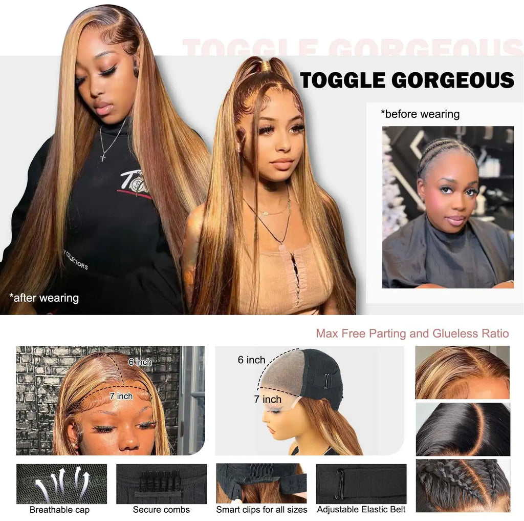 427 Honey Blonde 360 Full HD Lace Frontal Wig 30Inch Straight Lace Front Wigs Brazilian Highlight Glueless Virgin Human Hair Wig