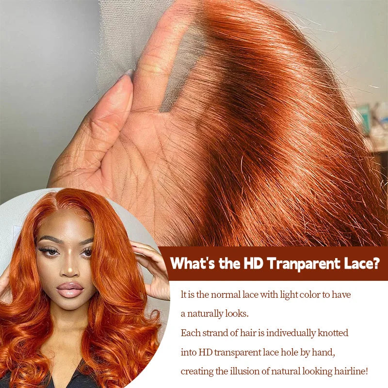 13x6 Orange Ginger Human Hair Wig Body Wave Human Hair Wig 100% Brazilian Colored 13x4 hd Lace Frontal Wig Virgin Human Hair Wig