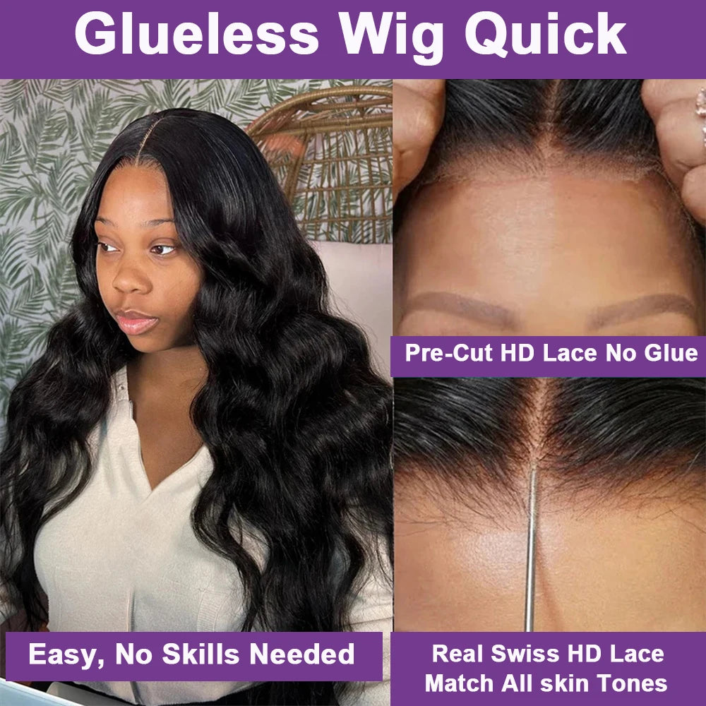 220% Glueless 7x5 HD Lace Closure Wig Body Wave Preplucked 28 Inch Wear and Go Glueless Wigs Human Hair Pre Plucked Pre Cut
