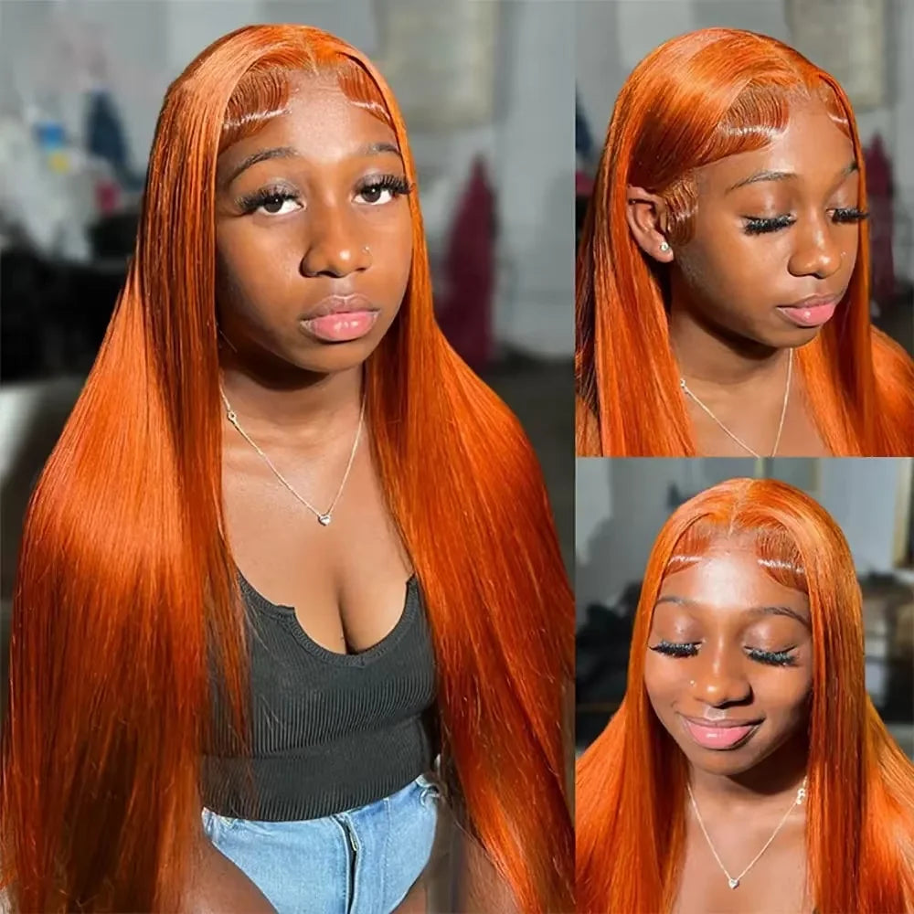 200% #350 Colored Straight 13x6 Lace Front Wigs Human Hair For Women Ginger Orange 13x4 Lace Frontal Wig Pre Plucked For Women