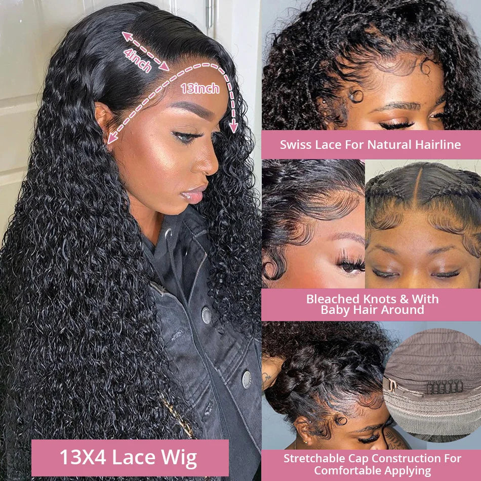 300% Density 40 50 Inches Deep Wave Frontal Wig 13x4 13x6 HD Curly Lace Front Human Hair Wigs Brazilian 7x5 Wear Go Glueless Wig
