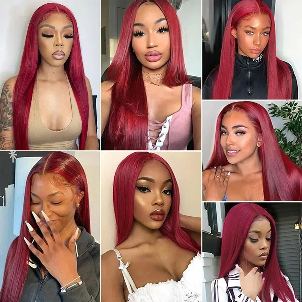 99J Straight Glueless Wig Human Hair Ready to wear Burgundy Red Colored Wigs 250 Density 13x4 Brazilian Human Hair Wig For Women
