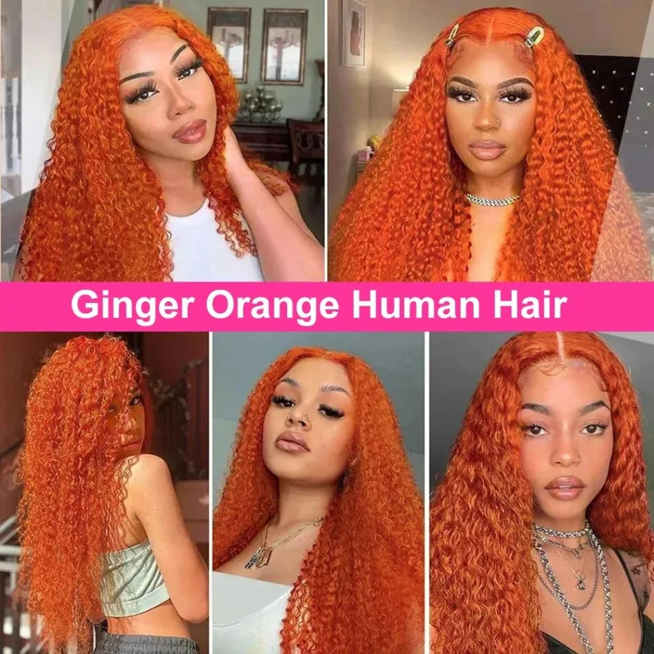 200 Density Ginger Human Hair Wig Water Wave Curly Human Hair Wig Brazilian 100% Colored 13x4 13x6 hd Lace Wig Virgin Human Hair