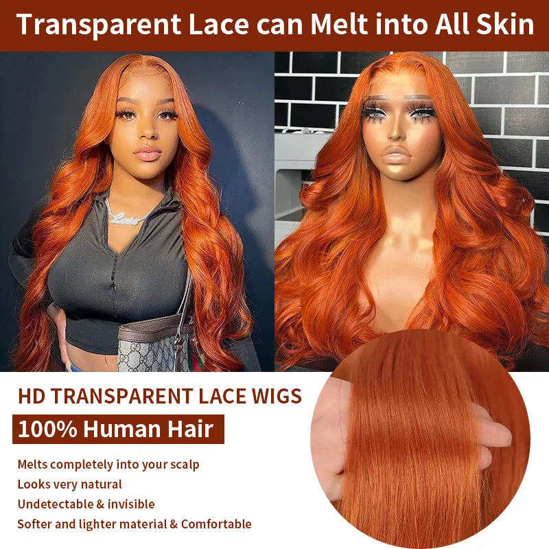 Ginger Human Hair Wig 13x6 Hd Lace Frontal Wig 30 Inch 13x4 Lace Front Orange Ginger Colored Body Wave Human Hair Wigs for Women