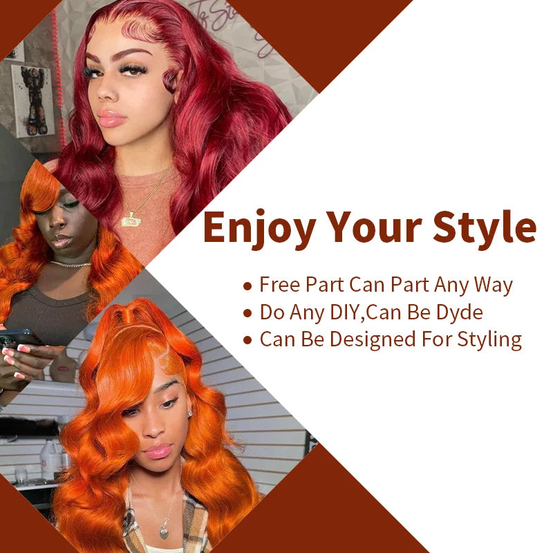 13x6 Orange Ginger Human Hair Wig Body Wave Human Hair Wig 100% Brazilian Colored 13x4 hd Lace Frontal Wig Virgin Human Hair Wig